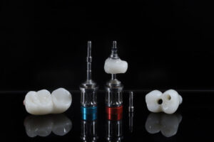 crowns and implants ready to be used on the mouth